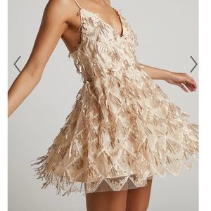 Gold spaghetti strap dress